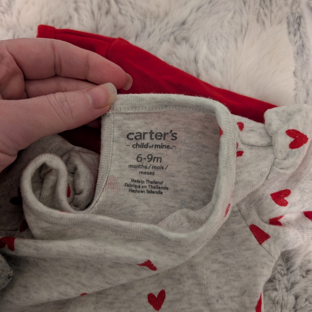 Carter's Gray Dress with Red Heart Pattern Onesie And Red Cardigan 6-9 Month Set - Picture 2 of 6